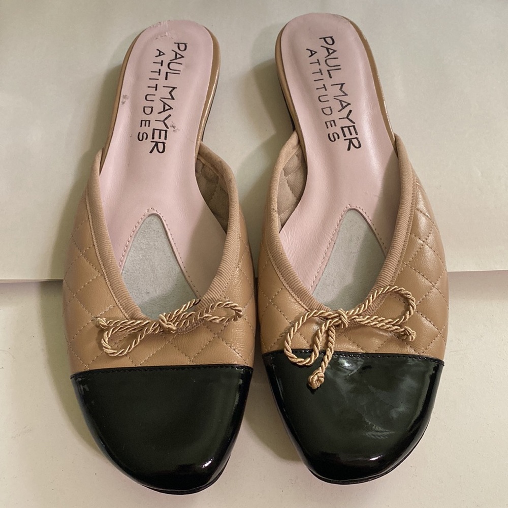 Paul Mayer Tan and Black Quilted Slip-On Shoes